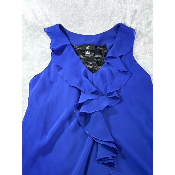 IZ Byer Women’s Large Blue Ruffle Sleeveless Blouse Tank Top Dressy Casual - Picture 5 of 11